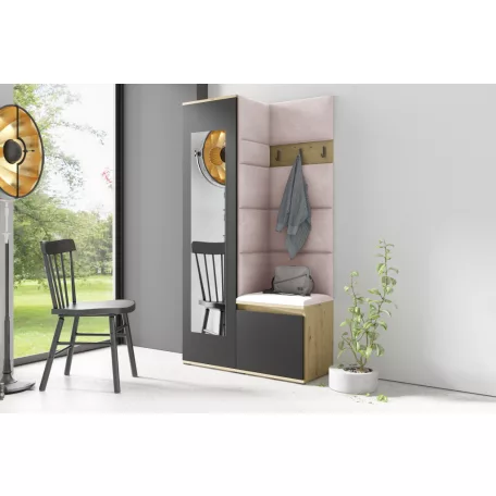 Blum 13 kárpitozott előszobafal tükörrel, artisan/fekete - rózsaszín 19 - egyedi