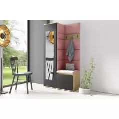   Blum 13 kárpitozott előszobafal tükörrel, artisan/fekete - rózsaszín 23 - egyedi