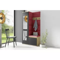   Blum 13 kárpitozott előszobafal tükörrel, artisan/fekete - rubinvörös 24 - egyedi