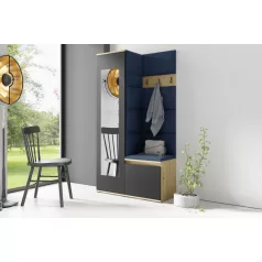   Blum 13 kárpitozott előszobafal tükörrel, artisan/fekete - sötétkék 30 - egyedi