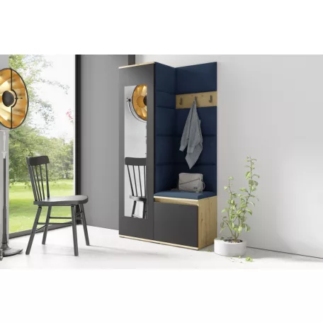 Blum 13 kárpitozott előszobafal tükörrel, artisan/fekete - sötétkék 30 - egyedi