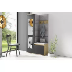   Blum 13 kárpitozott előszobafal tükörrel, artisan/fekete - ezüst 33 - egyedi