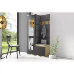   Blum 13 kárpitozott előszobafal tükörrel, artisan/fekete - szürke 34 - egyedi