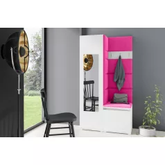   Blum 13 kárpitozott előszobafal tükörrel, fehér - pink 10 - egyedi