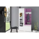 Blum 13 kárpitozott előszobafal tükörrel, fehér - lila 11 - egyedi