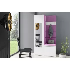   Blum 13 kárpitozott előszobafal tükörrel, fehér - lila 11 - egyedi