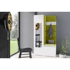   Blum 13 kárpitozott előszobafal tükörrel, fehér - zöld 12 - egyedi