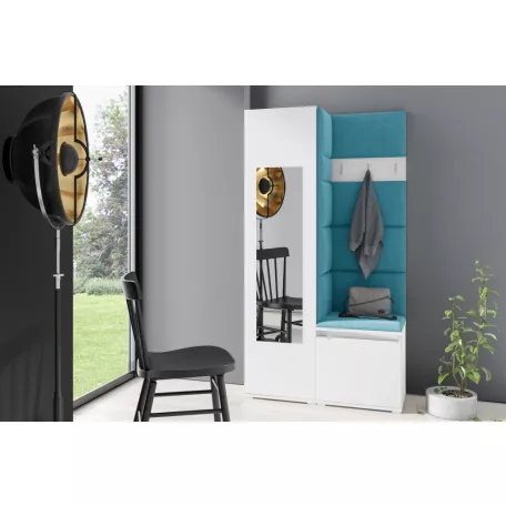 Blum 13 kárpitozott előszobafal tükörrel, fehér - azúr 13 - egyedi