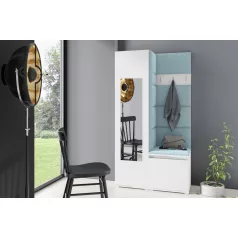   Blum 13 kárpitozott előszobafal tükörrel, fehér - aqua 22 - egyedi