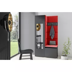   Blum 13 kárpitozott előszobafal tükörrel, grafit - piros 09 - egyedi