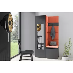   Blum 13 kárpitozott előszobafal tükörrel, grafit - narancssárga 17 - egyedi