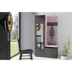   Blum 13 kárpitozott előszobafal tükörrel, grafit - rózsaszín 19 - egyedi