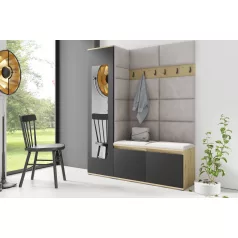   Blum 14 kárpitozott előszobafal tükörrel, artisan/fekete - krém 01