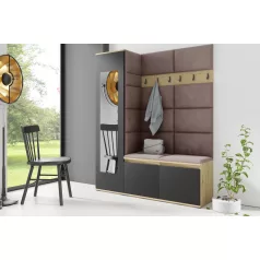   Blum 14 kárpitozott előszobafal tükörrel, artisan/fekete - barna 06