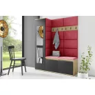 Blum 14 kárpitozott előszobafal tükörrel, artisan/fekete - piros 09 - egyedi