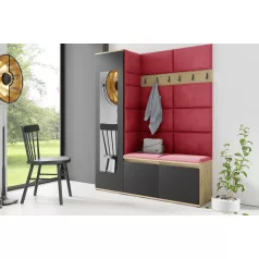   Blum 14 kárpitozott előszobafal tükörrel, artisan/fekete - piros 09 - egyedi