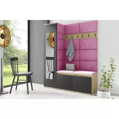   Blum 14 kárpitozott előszobafal tükörrel, artisan/fekete - pink 10 - egyedi