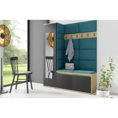   Blum 14 kárpitozott előszobafal tükörrel, artisan/fekete - azúr 13 - egyedi