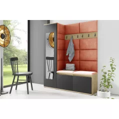   Blum 14 kárpitozott előszobafal tükörrel, artisan/fekete - narancssárga 17 - egyedi