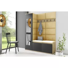   Blum 14 kárpitozott előszobafal tükörrel, artisan/fekete - sárga 18 - egyedi