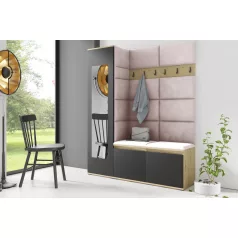   Blum 14 kárpitozott előszobafal tükörrel, artisan/fekete - rózsaszín 19 - egyedi