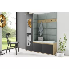   Blum 14 kárpitozott előszobafal tükörrel, artisan/fekete - menta 21 - egyedi