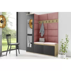   Blum 14 kárpitozott előszobafal tükörrel, artisan/fekete - rózsaszín 23 - egyedi