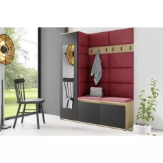   Blum 14 kárpitozott előszobafal tükörrel, artisan/fekete - rubinvörös 24 - egyedi