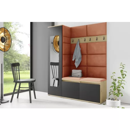 Blum 14 kárpitozott előszobafal tükörrel, artisan/fekete - narancssárga 25 - egyedi