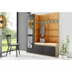   Blum 14 kárpitozott előszobafal tükörrel, artisan/fekete - sárga 26 - egyedi