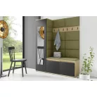 Blum 14 kárpitozott előszobafal tükörrel, artisan/fekete - oliva zöld 27 - egyedi