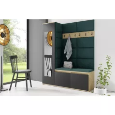   Blum 14 kárpitozott előszobafal tükörrel, artisan/fekete - sötétzöld 28 - egyedi