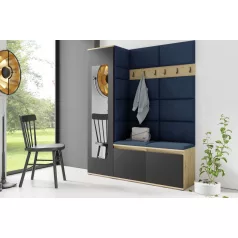   Blum 14 kárpitozott előszobafal tükörrel, artisan/fekete - sötétkék 30 - egyedi