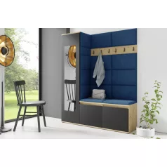   Blum 14 kárpitozott előszobafal tükörrel, artisan/fekete - sötétkék 31 - egyedi