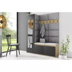   Blum 14 kárpitozott előszobafal tükörrel, artisan/fekete - ezüst 33 - egyedi