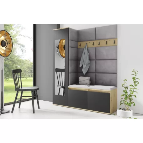 Blum 14 kárpitozott előszobafal tükörrel, artisan/fekete - ezüst 33 - egyedi