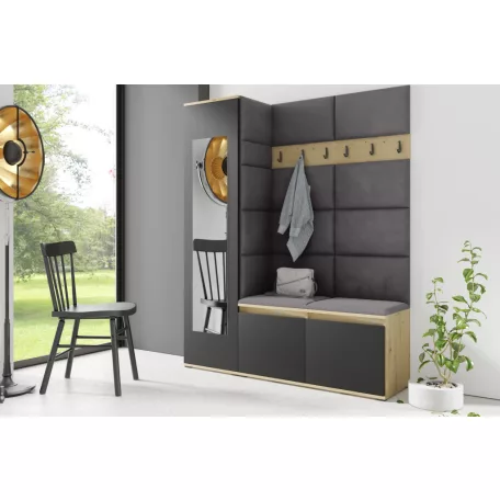 Blum 14 kárpitozott előszobafal tükörrel, artisan/fekete - szürke 34