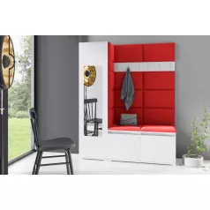   Blum 14 kárpitozott előszobafal tükörrel, fehér - piros 09 - egyedi