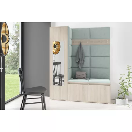 Blum 14 kárpitozott előszobafal tükörrel, sonoma - menta 21 - egyedi