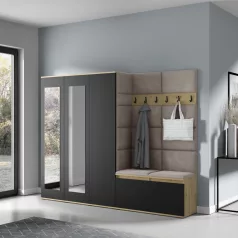   Blum 15 kárpitozott előszobafal tükörrel, artisan/fekete - barna 05