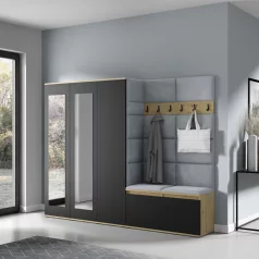   Blum 15 kárpitozott előszobafal tükörrel, artisan/fekete - szürke 14