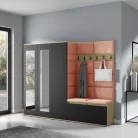 Blum 15 kárpitozott előszobafal tükörrel, artisan/fekete - narancssárga 17 - egyedi