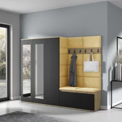   Blum 15 kárpitozott előszobafal tükörrel, artisan/fekete - sáega 18 - egyedi