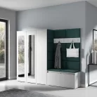 Blum 15 kárpitozott előszobafal tükörrel, fehér - sötétzöld 28 - egyedi