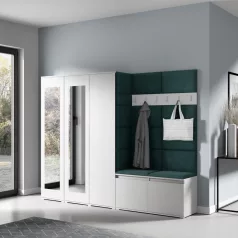   Blum 15 kárpitozott előszobafal tükörrel, fehér - sötétzöld 28 - egyedi