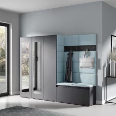   Blum 15 kárpitozott előszobafal tükörrel, grafit - aqua 22 - egyedi