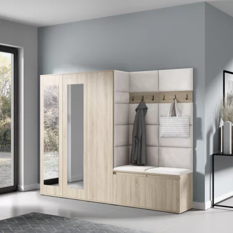 Blum 15 kárpitozott előszobafal tükörrel, sonoma- krém 01