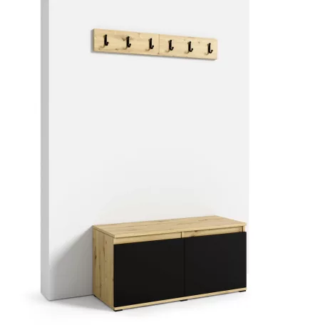 Blum 16 kárpitozott előszobafal tükörrel, artisan/fekete - zöld 12 - egyedi