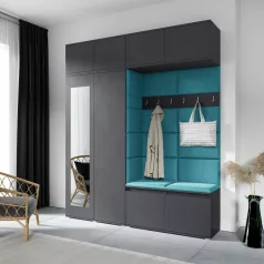   Blum 16 kárpitozott előszobafal tükörrel, grafit - azúr 13 - egyedi