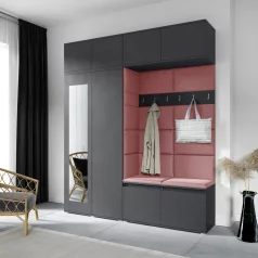   Blum 16 kárpitozott előszobafal tükörrel, grafit - rózsaszín 23 - egyedi